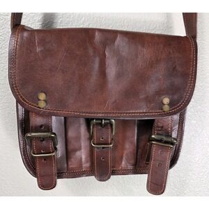 Brown Leather Crossbody Messenger Bag Distressed Rustic Boho Satchel